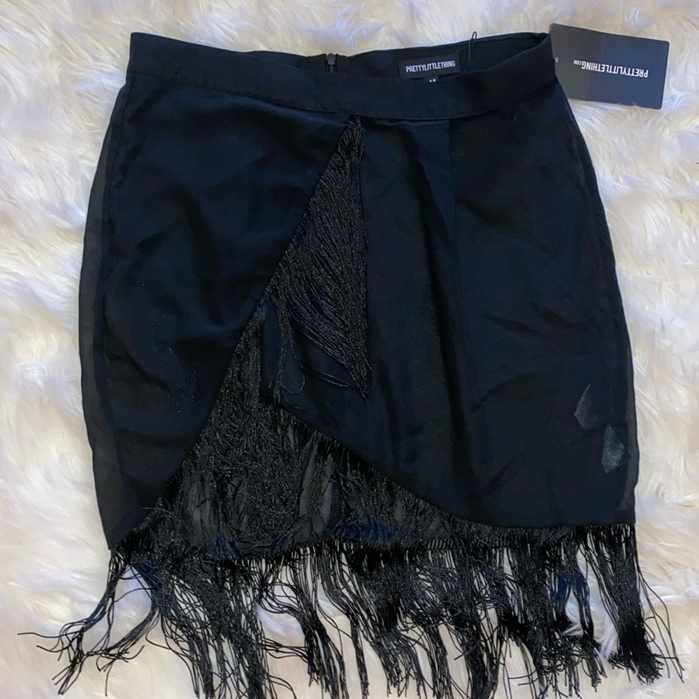 PRETTY LITTLE THING FRINGE SHEER BATHING SUIT COVERUP SKIRT